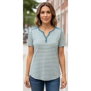 Carhartt Cotton Jersey Henley Tee Blue Striped Stretchy Casual Womens Size Large